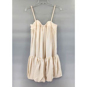 REISS Bubble Hem‎ Mini Dress 2 Cream Linen Blend Removable Strap Resort